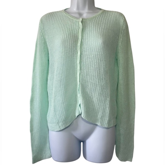 Eileen Fisher Women’s Mint Green 100% Linen Long Sleeve Cardigan Sweater-Size XS - Picture 1 of 10